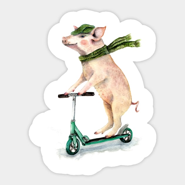 Piggy on a scooter Sticker by Goosi